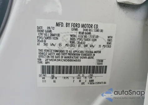 2013 Ford Edge Limited z USA, uszkodzony, nr VIN 2FMDK3KC9DBB04555